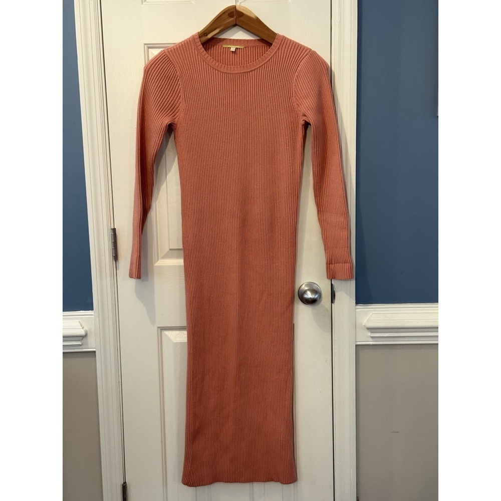 Gianni Bini Pink Knit Sweater Dress Stretch Long Sleeve Crew Neck L Classic